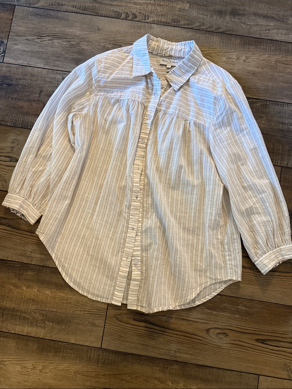 Michael Stars Beige & White Striped Button-Down Shirt